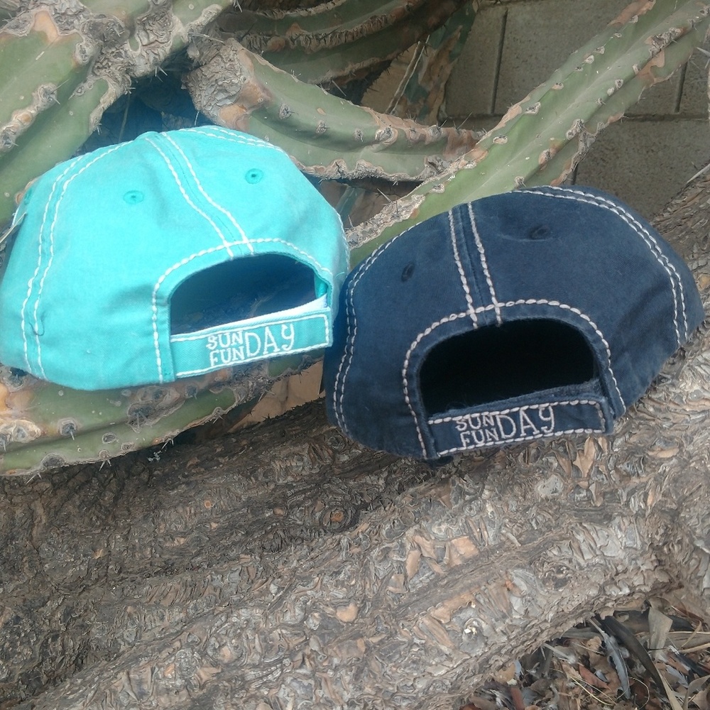 Sunday Funday Distressed Cap Turquoise LAST ONE!! - Picture 2 of 2